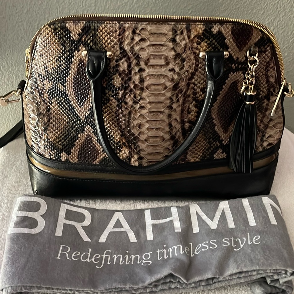 Large Snake Print Brahmin Bag with shoulder strap